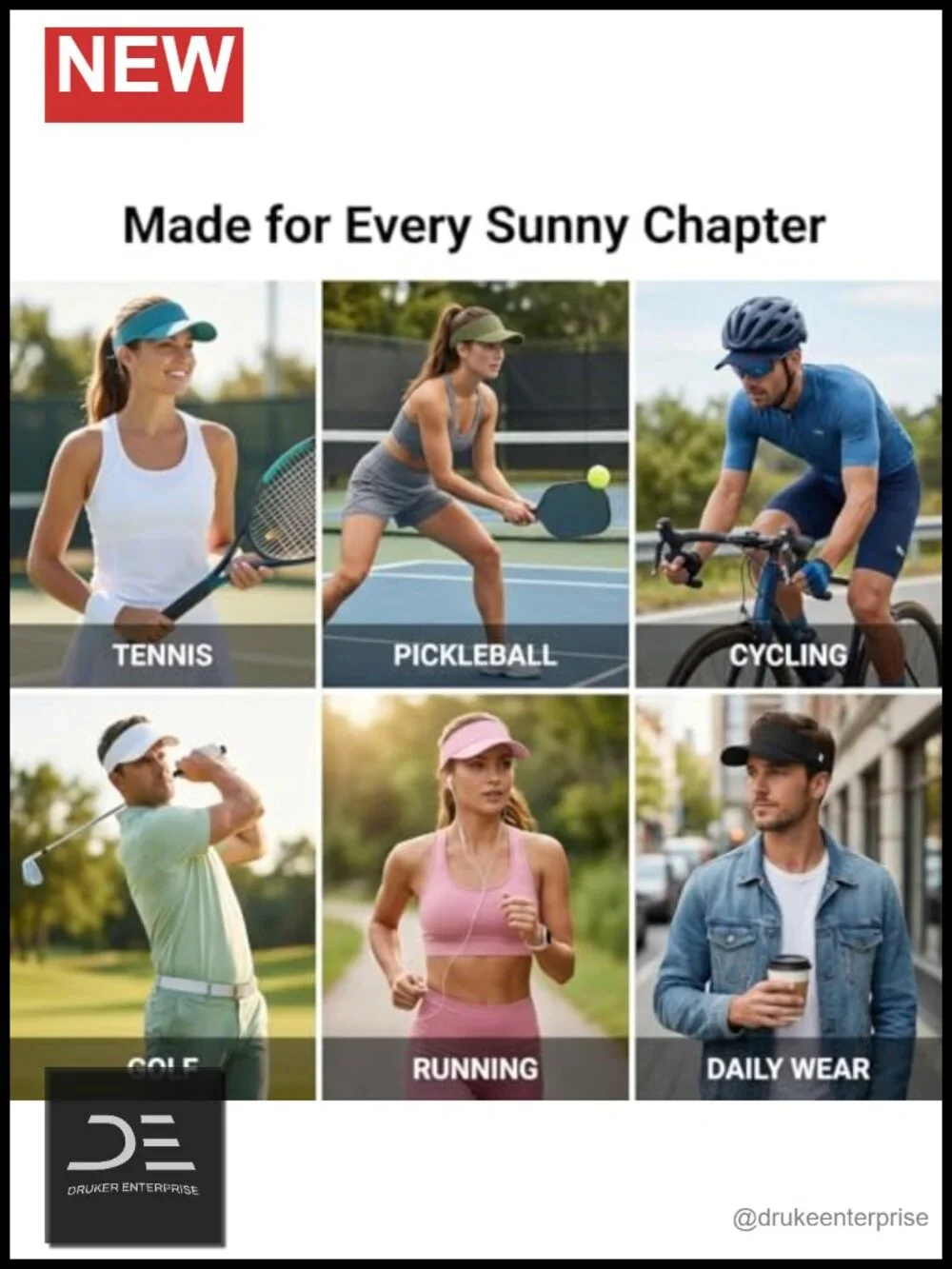 Wide Curved Brim Sun Visor Hat with Moisture Wicking Strap